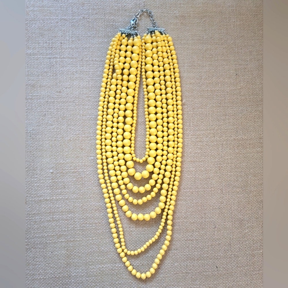 Yellow Beaded Statement Necklace - image 1